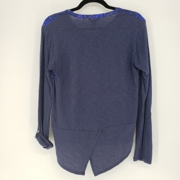 Lucky Brand Half Button Popover Split Hem Top - S - Picture 2 of 6